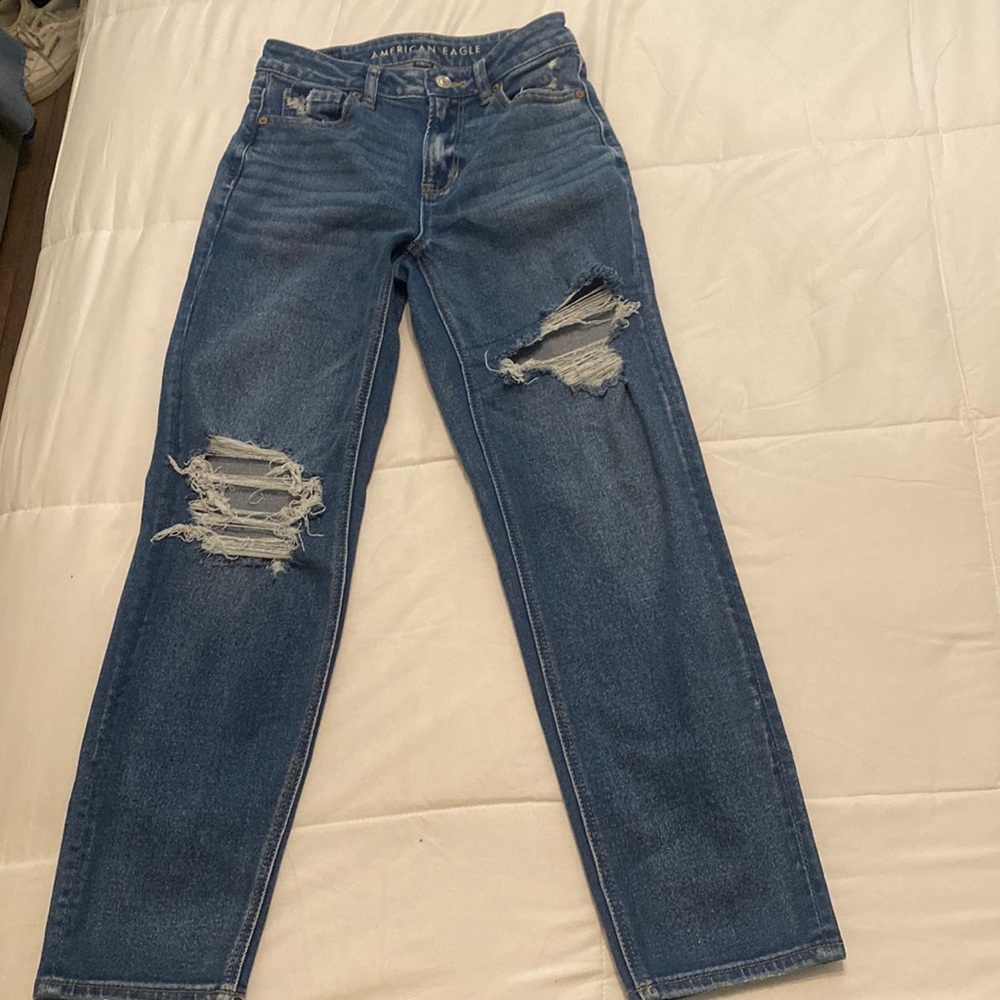 American Eagle Distress Mom Straight Leg Jeans